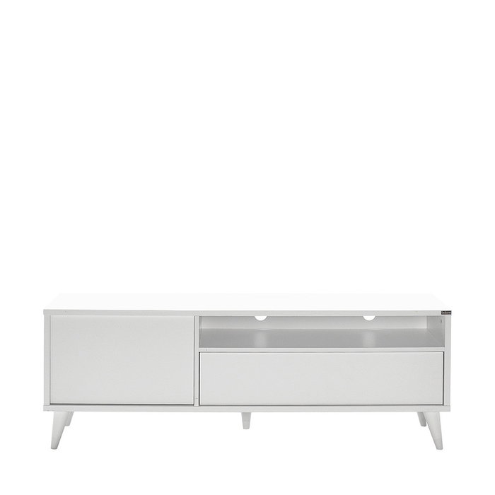 Hanah Home Soporte de TV Tvr-511-Dd-1 Blanco, Tablero de Partículas Recubierto de Melamina, Mueble Salón Elegante y Moderno con Amplio Almacenamiento
